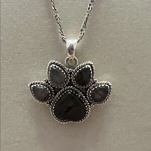 Purple Labradorite Paw Print Sterling Silver Necklace